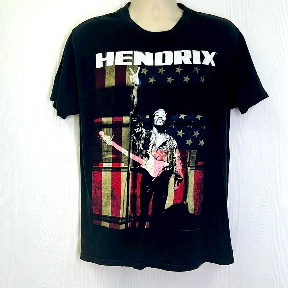 Jimi Hendrix - Hendrix Peace American Flag Graphic Short Sleeve T Shirt Size L
